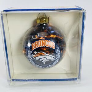 VTG Sports Collectors Series NFL Denver Broncos Ornament Glass Blue Orange Logo